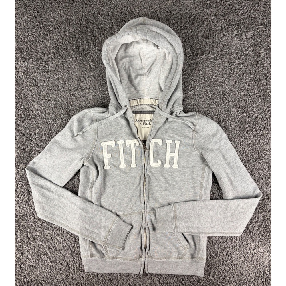 Abercrombie & Fitch Gray Zip Up Hoodie FITCH Applique Y2K Sweatshirt Medium